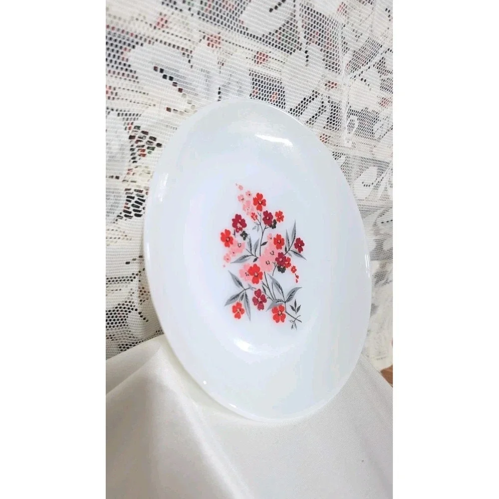 Vintage Fire King Milk Glass Plate Primrose Red Pink Flower Replacement Piece
